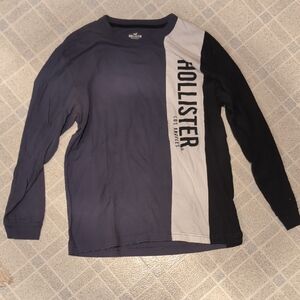 Hollister Navy and White Long Sleeve Shirt